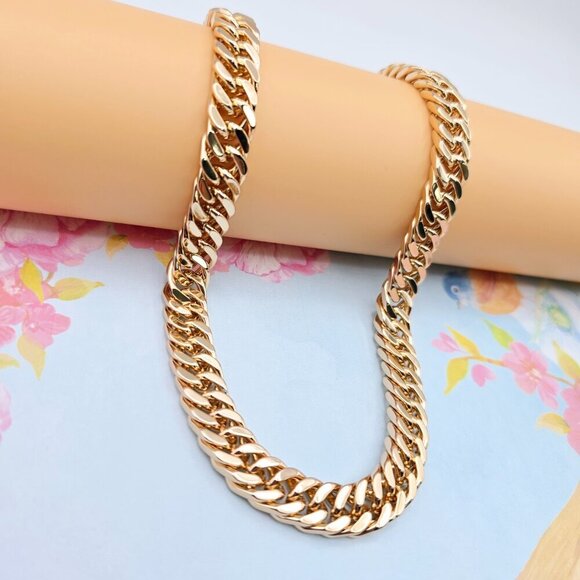 Bold Rose Gold Plated Cuban Chain Necklace – 60cm Premium Design, XPNL0095 - Picture 1 of 12